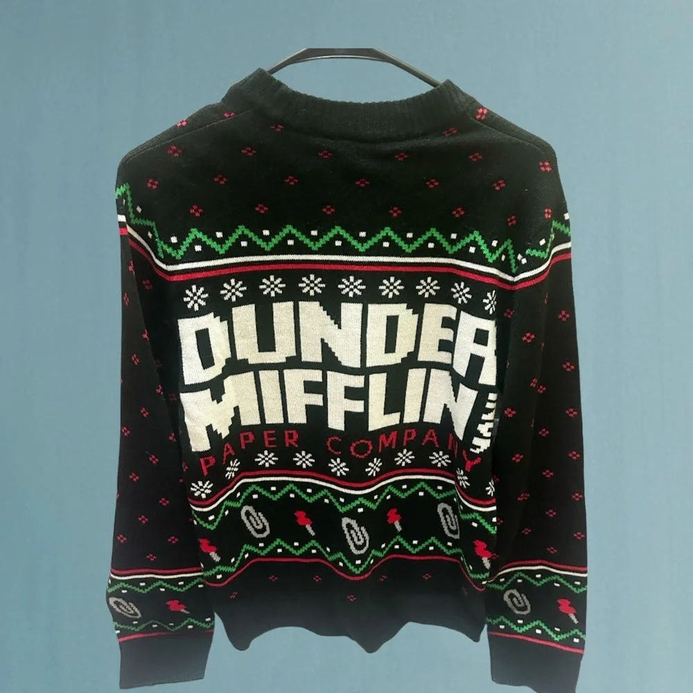 The Office Holiday Festive Black and Green Women's Sweater M